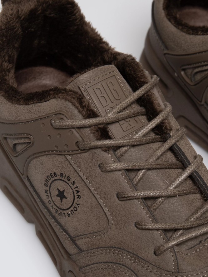 Sneakersy męskie ze skóry ekologicznej brązowe OO174580 802