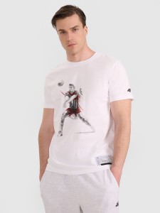 4F T-shirt regular z nadrukiem siatkarskim męski - biały L