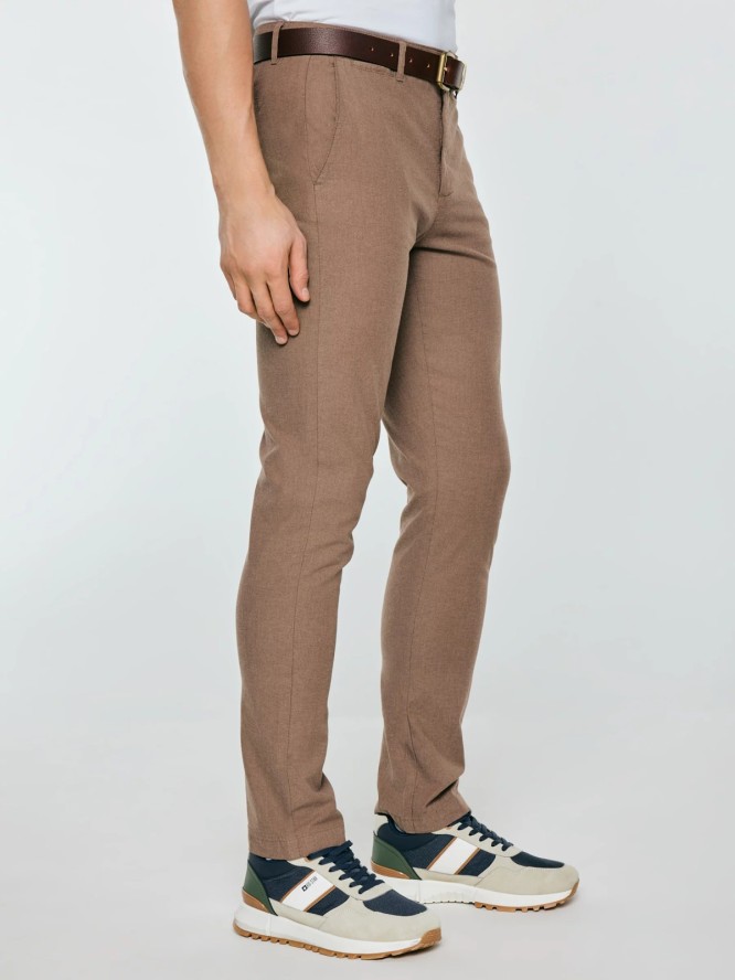 Spodnie męskie chinosy w drobny wzorek beżowe Erhati 801