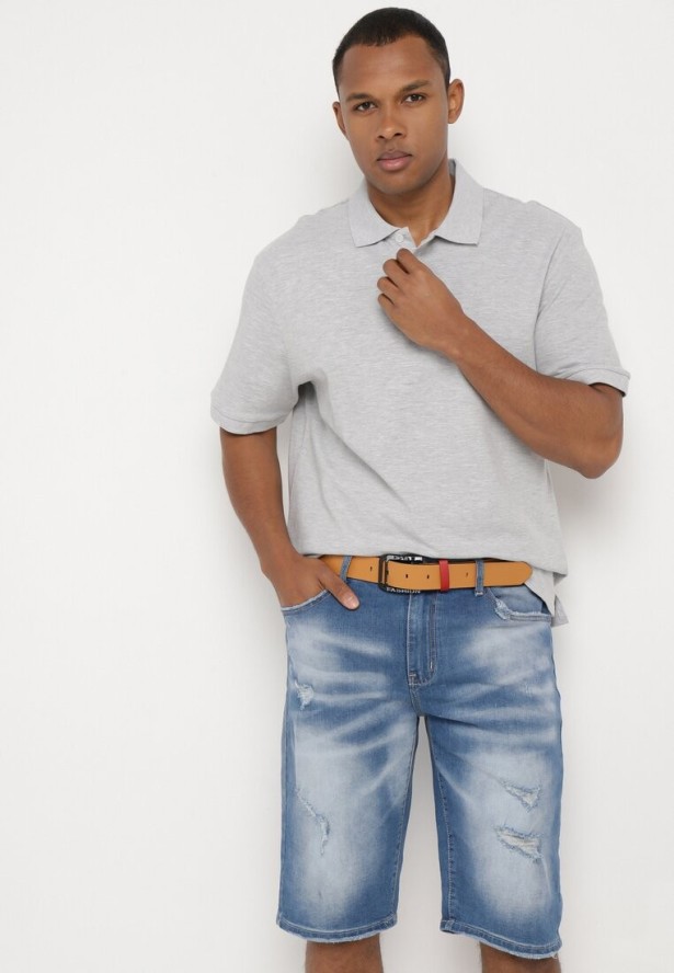 Niebieskie Szorty Jeansowe z Przetarciami i Paskiem z Imitacji Skóry Tleasa