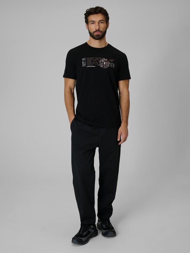 4F T-shirt regular z nadrukiem męski - czarny M