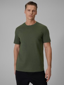 4F T-shirt regular z nadrukiem męski - khaki XXL