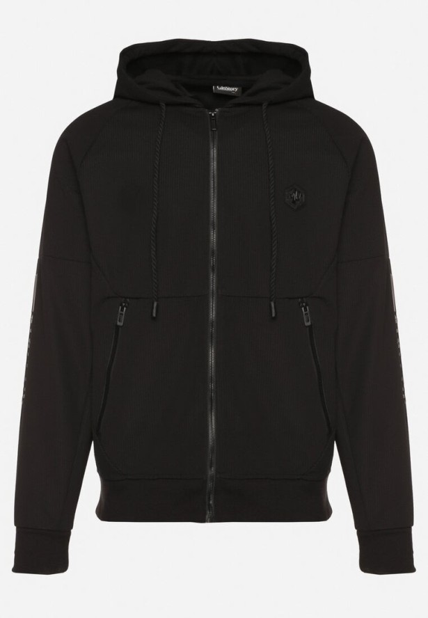 Czarna Bluza z Kapturem z Ozdobną Aplikacją Napolene