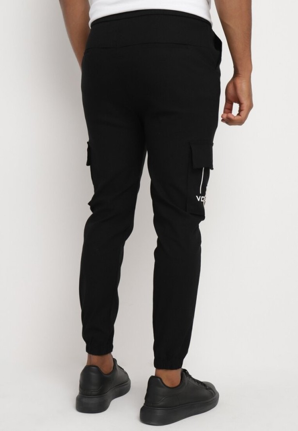 Czarne Spodnie Dresowe Joggery z Kieszeniami Cargo i Gumką w Pasie Naonora