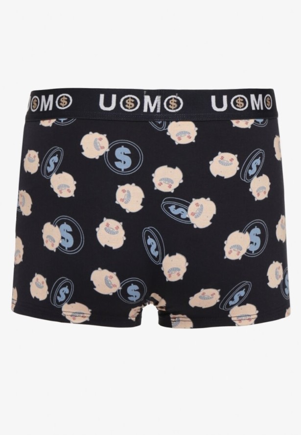 Granatowe Bawełniane Majtki Bokserki z Napisem i Szeroką Gumką Nelicia