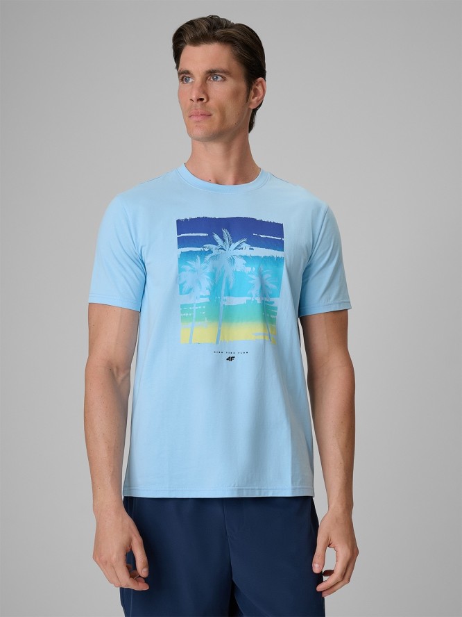 4F T-shirt regular z nadrukiem męski - niebieski L