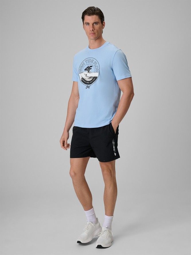 4F T-shirt regular z nadrukiem męski - niebieski M