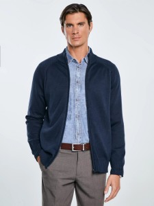 Sweter męski rozpinany ze stójką granatowy Nazar 403