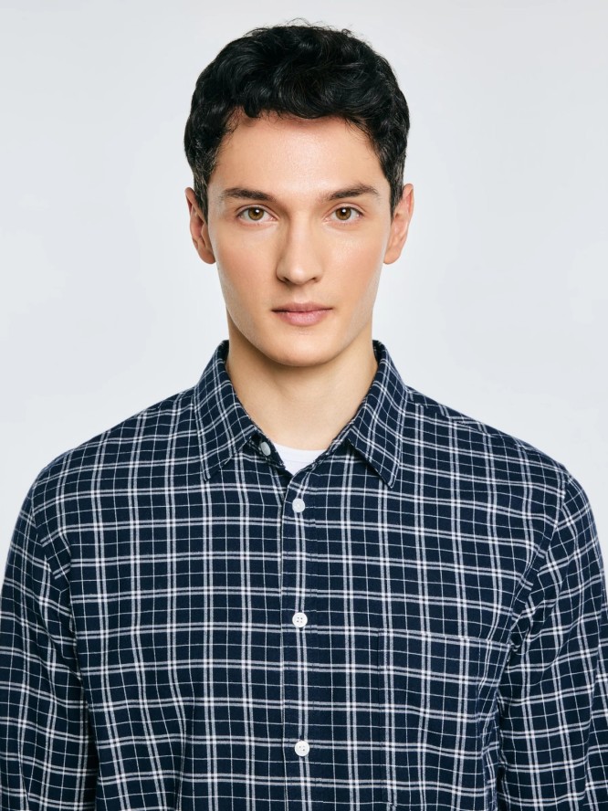 koszula męska flanelowa w kratę granatowa meridenisoni 403