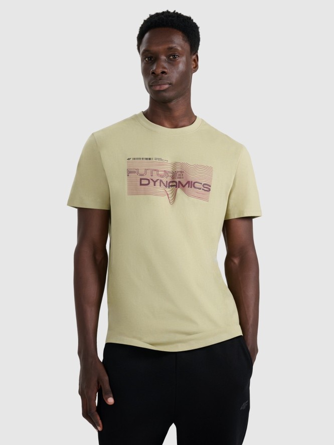 4F T-shirt regular z nadrukiem męski - khaki M