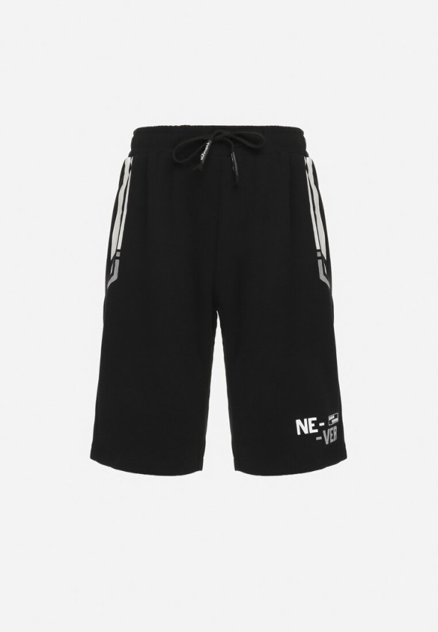 Czarne Szorty Sportowe z Ozdobnymi Wstawkami i Gumką w Pasie Strila