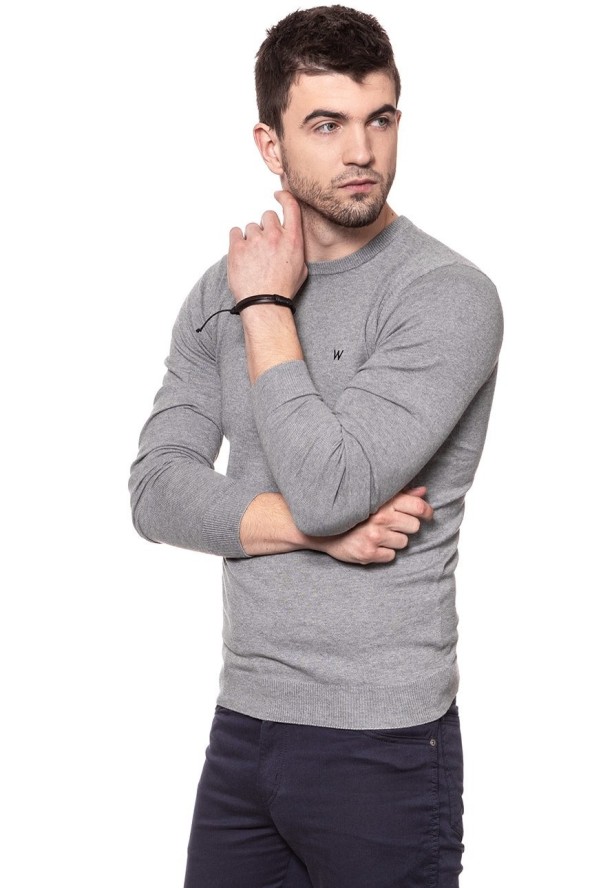 MĘSKI SWETER WRANGLER CREW KNIT MID GREY MEL W85674Q37 112132253