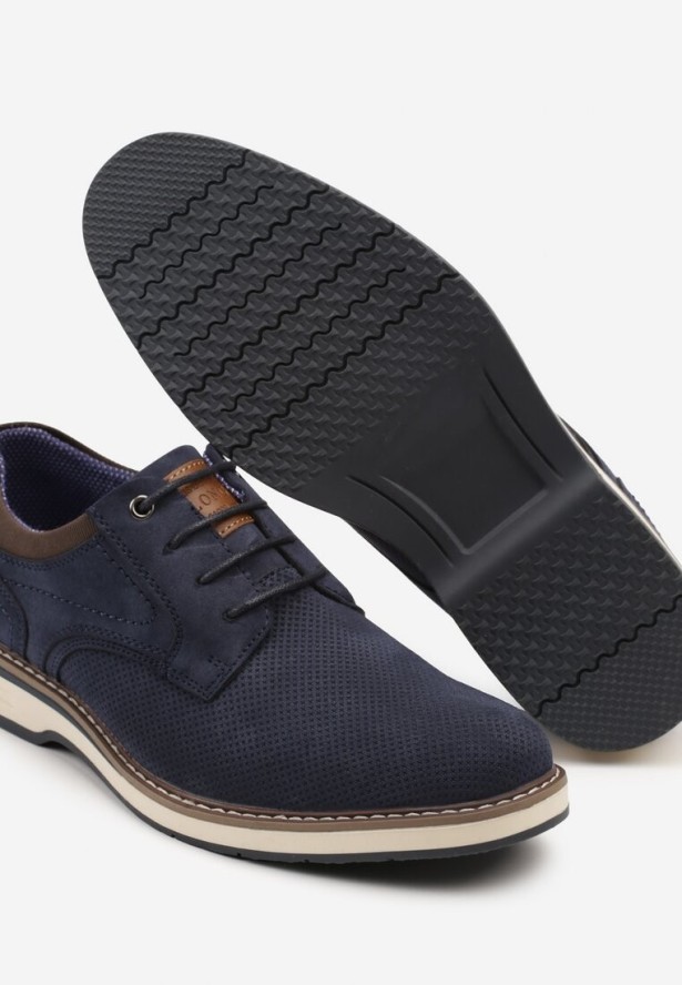 Granatowe Casualowe Półbuty Oksfordki z Perforacją Veviella