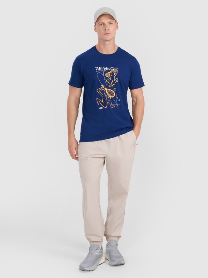 4F T-shirt regular z nadrukiem męski - granatowy XXL