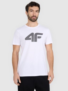 4F T-shirt regular z nadrukiem męski - biały L