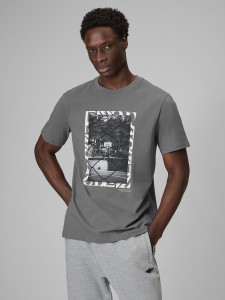4F T-shirt regular z nadrukiem męski - szary XL