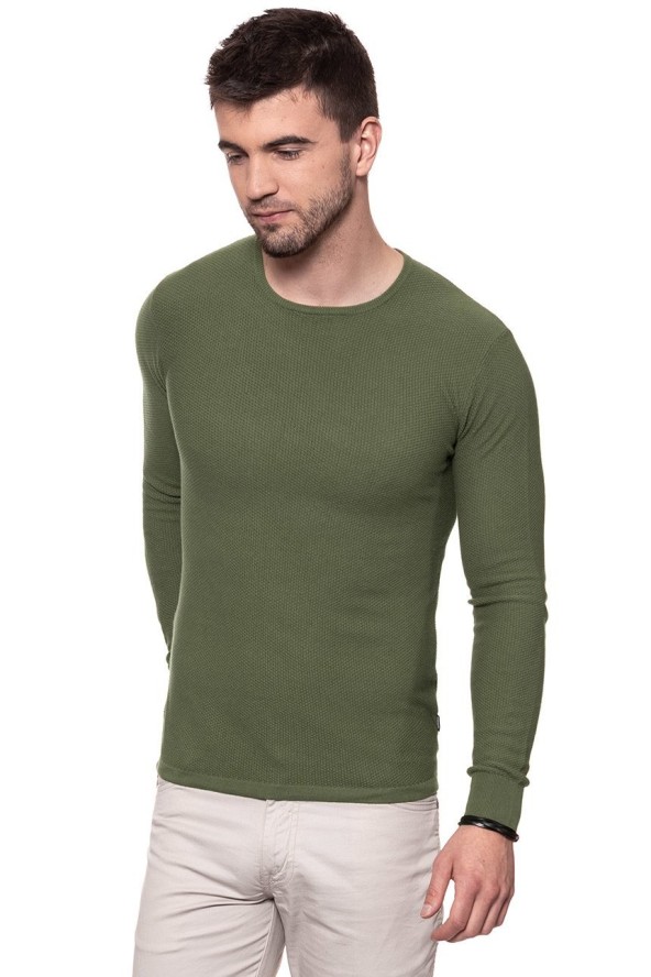 MĘSKI SWETER WRANGLER PIQUE CREW KNIT DEEP LICHEN GRN W8616PT1X 112132317