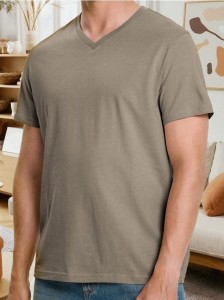 Koszulka basic z dekoltem w serek - brązowy