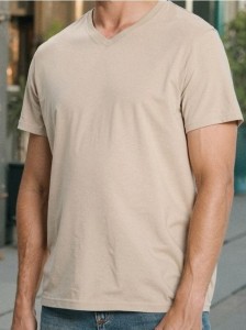 Koszulka basic z dekoltem w serek - beżowy