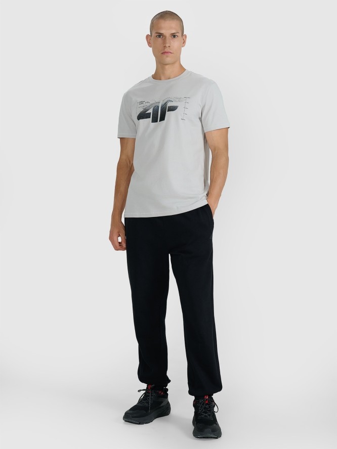 4F T-shirt regular z nadrukiem męski - szary S