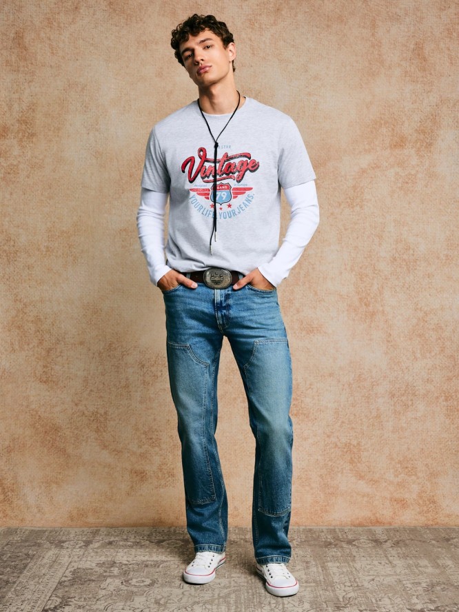 Jeansy męskie z przeszyciami niebieskie Colt Double Knee 406