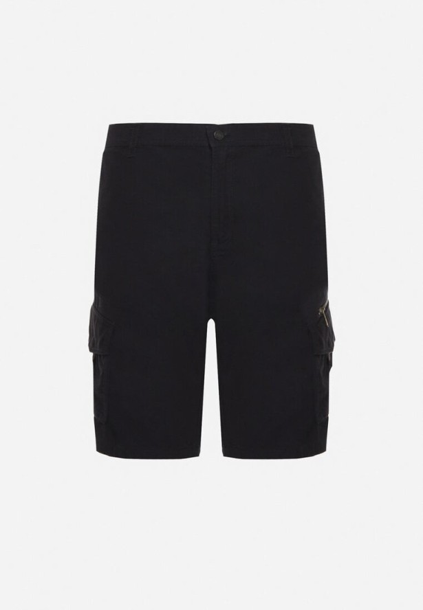 Granatowe Bawełniane Szorty z Szerokimi Kieszeniami Cargo Diphea
