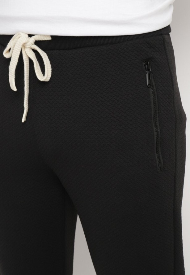 Czarne Spodnie Dresowe z Bawełną z Wysokim Stanem Arliera