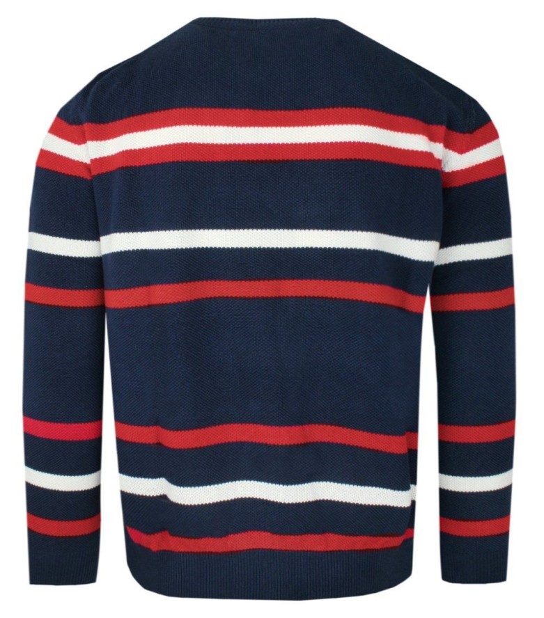 Sweter z Dzianiny Bawełnianej - w Paski - Pako Jeans - Granatowy