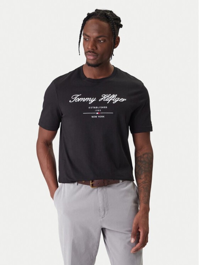 Tommy Hilfiger T-Shirt Script Logo MW0MW33691 Czarny Regular Fit