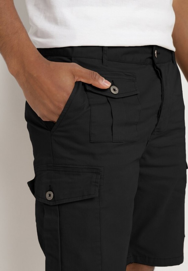 Granatowe Bawełniane Szorty Typu Bojówki z Kieszeniami Zapinanymi na Napy Tiasola