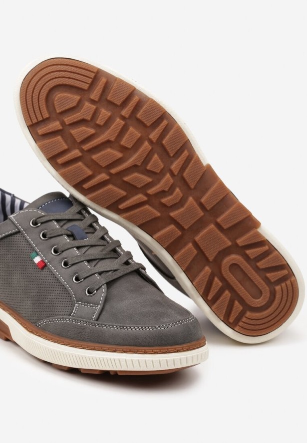 Ciemnoszare Płaskie Półbuty ze Skórzaną Wkładką Ozdobione Przeszyciami Milorina