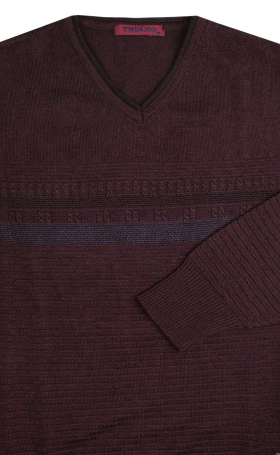 Elegancki Męski Sweter z Dekoltem w Serek (V-Neck) - Trikko - Bordowy