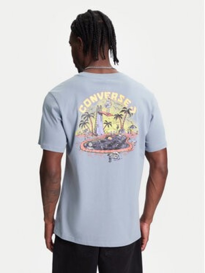 Converse T-Shirt Skeleton Party 10027726-A03 Błękitny Regular Fit