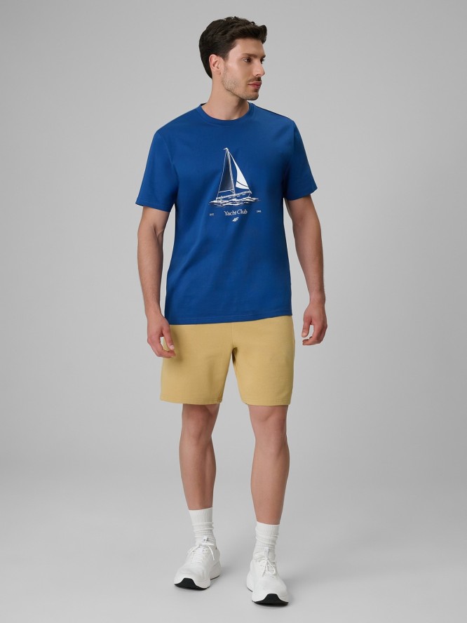 4F T-shirt relaxed z nadrukiem męski - niebieski L