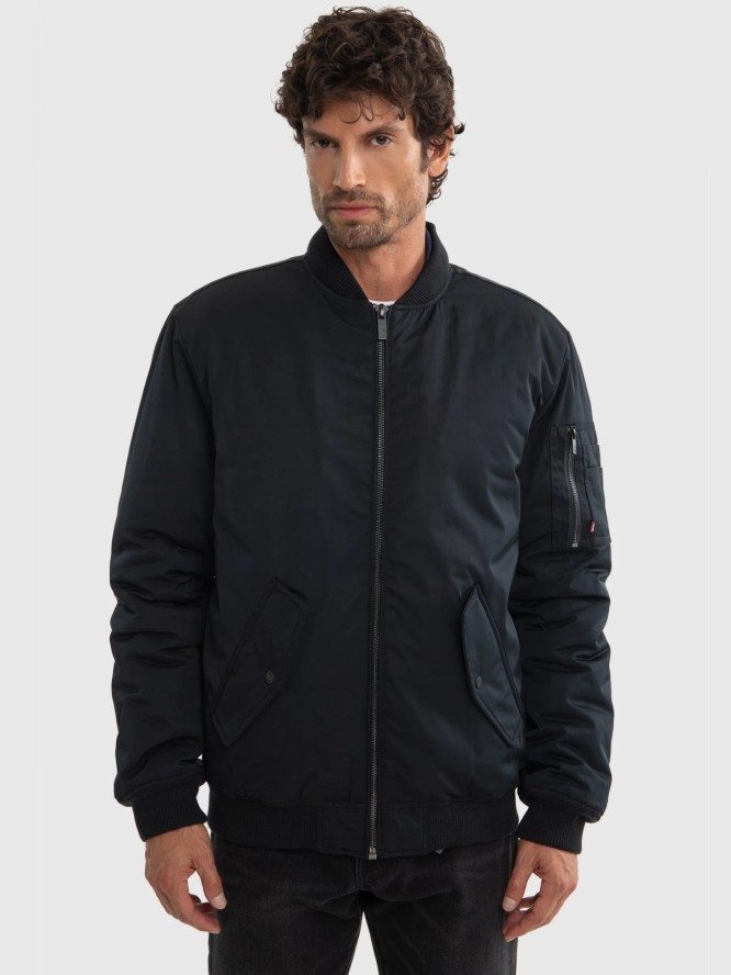 Kurtka męska bomberka z kołnierzem z futerka czarna Dekseb 906