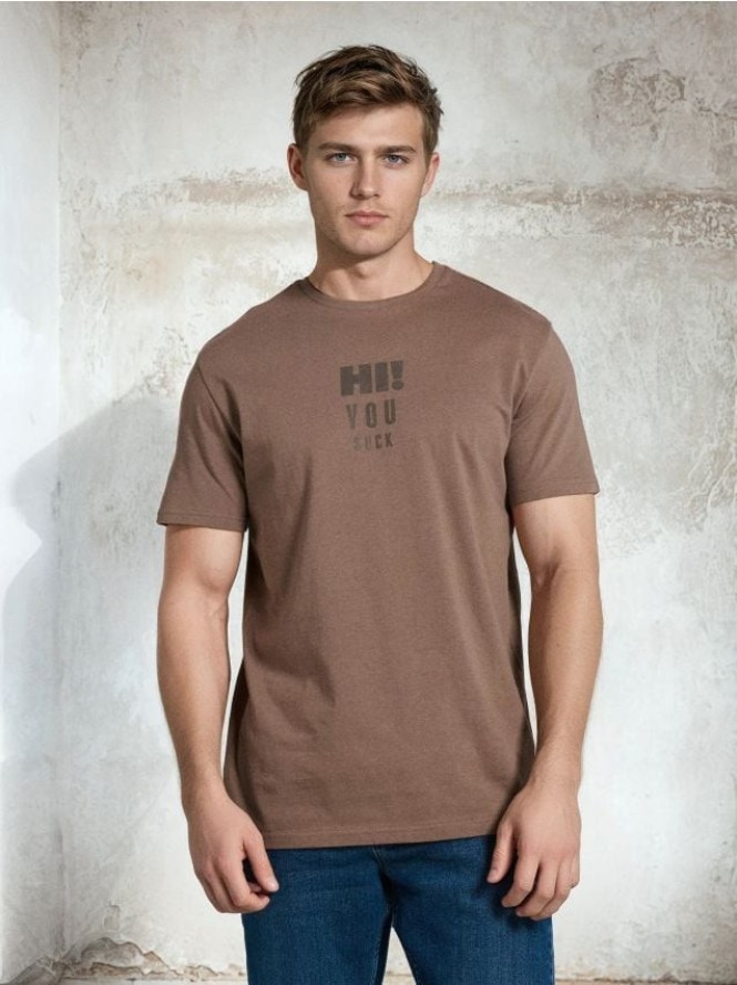 Bawełniana koszulka z nadrukiem - brązowy