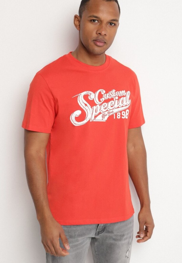 Pomarańczowa Bawełniana Koszulka z Nadrukiem z Napisem Mepize