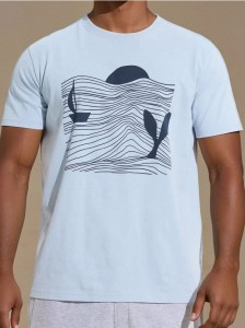 Koszulka z ozdobnym nadrukiem - błękitny