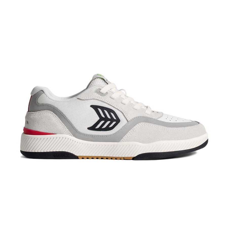 Buty Cariuma Uba Pro Smoke White Suede Off-White Mesh Black Logo Red