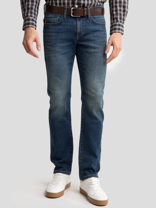 Jeansy męskie dopasowane z przetarciami granatowe Terry 541