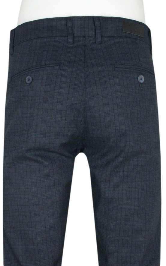 Spodnie Męskie Chinos, Zwężana Nogawka -QUICKSIDE - Granatowe, Delikatna Kratka