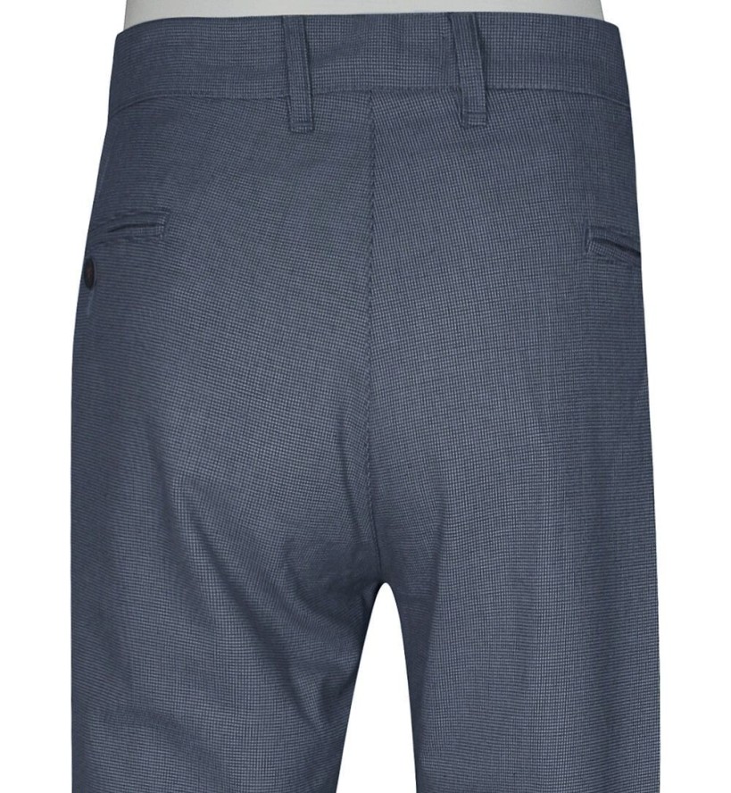 Spodnie Męskie, Granatowe w Pepitkę, Casualowe, Zwężane, Chinosy z Elastanem -RIGON