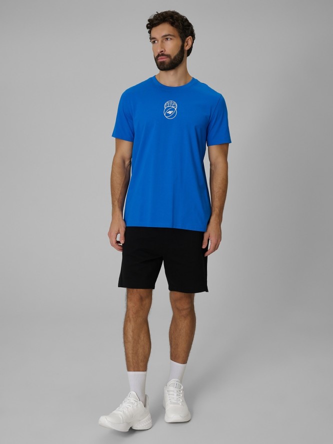 4F T-shirt regular z nadrukiem męski - niebieski L