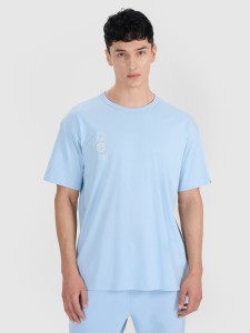 4F T-shirt oversize z nadrukiem męski - niebieski XXL