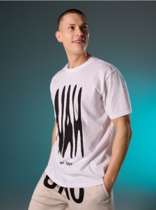 Bawełniana koszulka z napisem NAH - biały