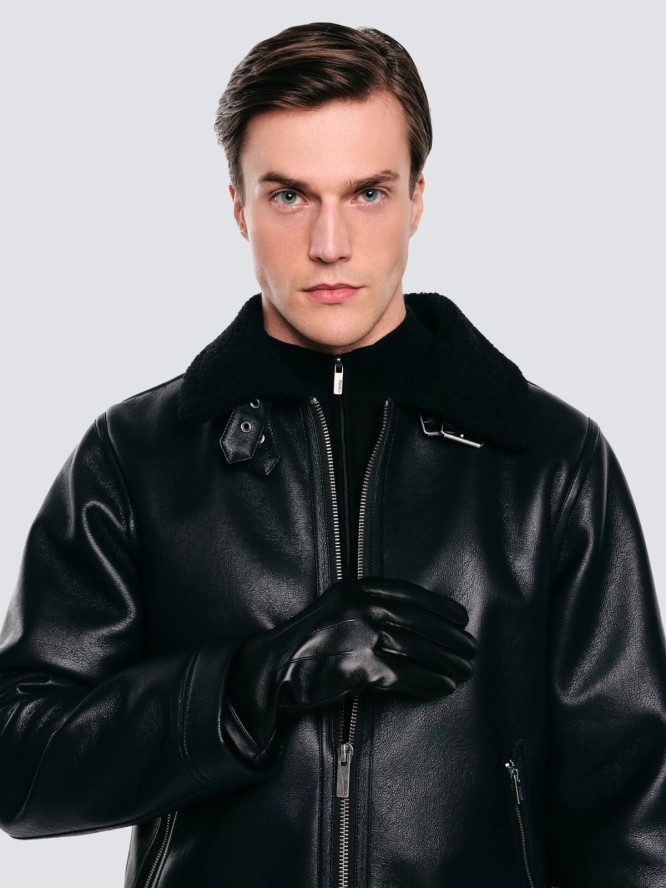 Rękawiczki męskie skórzane czarne Klasman 906