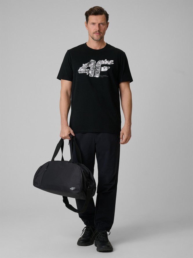 4F T-shirt regular z nadrukiem męski - czarny XL