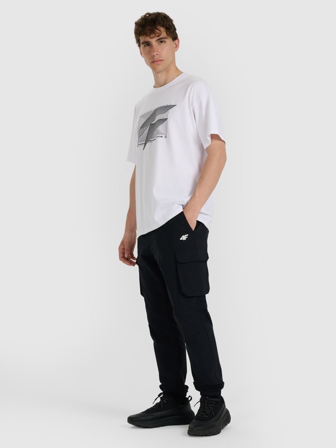 4F T-shirt regular z nadrukiem męski - biały S