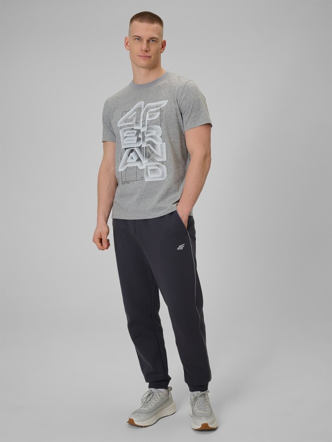 4F T-shirt regular z nadrukiem męski - szary L