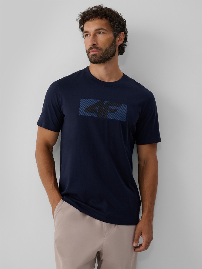 4F T-shirt regular z nadrukiem męski - granatowy S